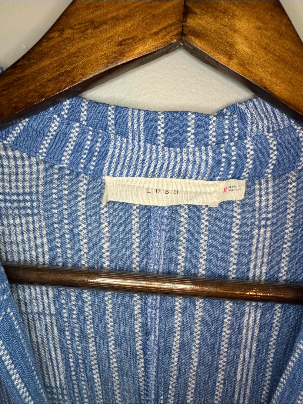 LUSH Light Blue Striped Belted Button-Front Midi Dress - Picture 6 of 8